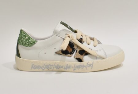 Sneackers bianca con lurex e animalier