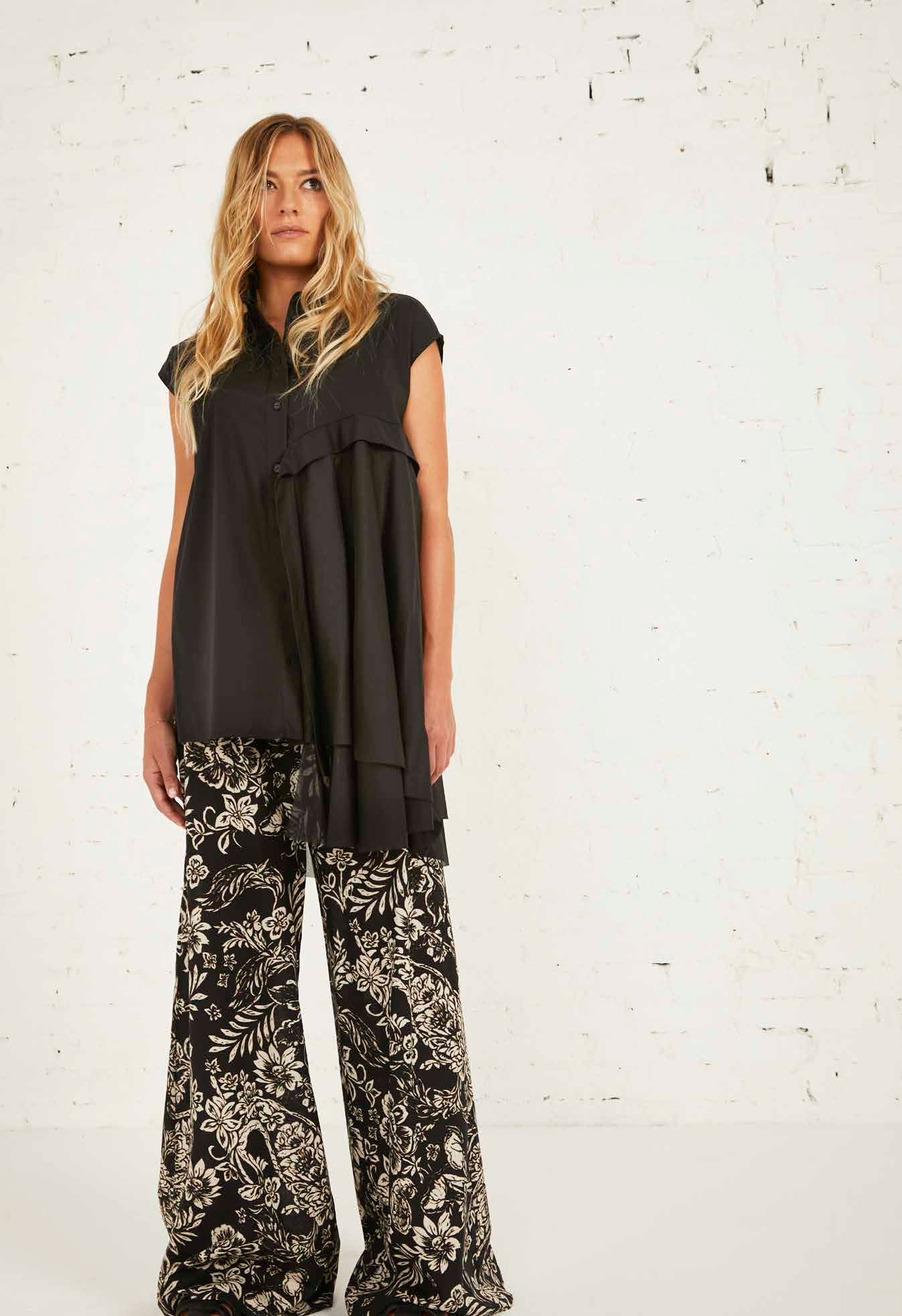 Victoria C pantalone ampio fantasia in cotone base nera - immagine 3