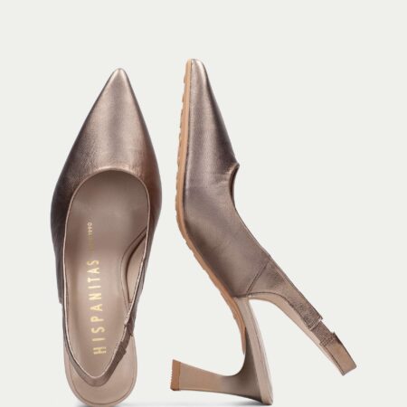 Hispanitas chanel in pelle color taupe laminato tacco 6 cm