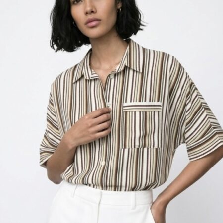 Karma camicia a righe mezza manica con taschino