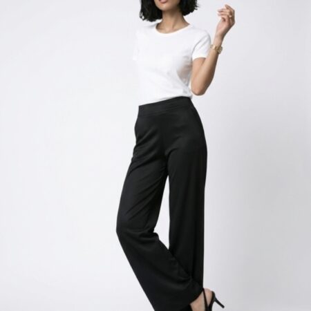 Flirt pantalone in tessuto bengalina gamba morbida con orlo alto