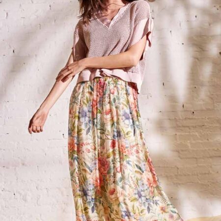 Flirt gonna fiori in viscosa e seta con elastico vita
