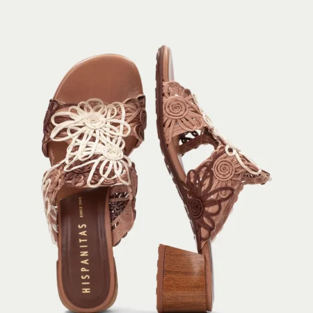 Hispanitas sabot in pelle ricamata tacco quadro 4 cm