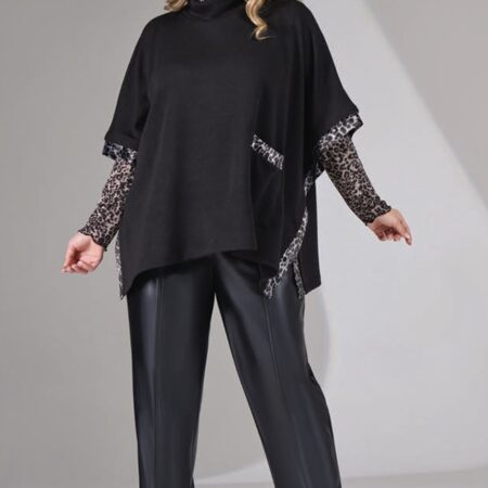 Quiin21 poncho con profili animalier nero/grigio